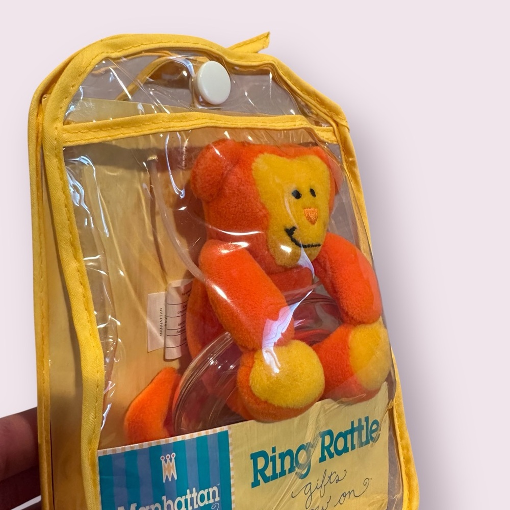 Vintage New In Package Manhattan Toy Monkey Orange And Yellow Ring Rattle Plush - Picture 6 of 6